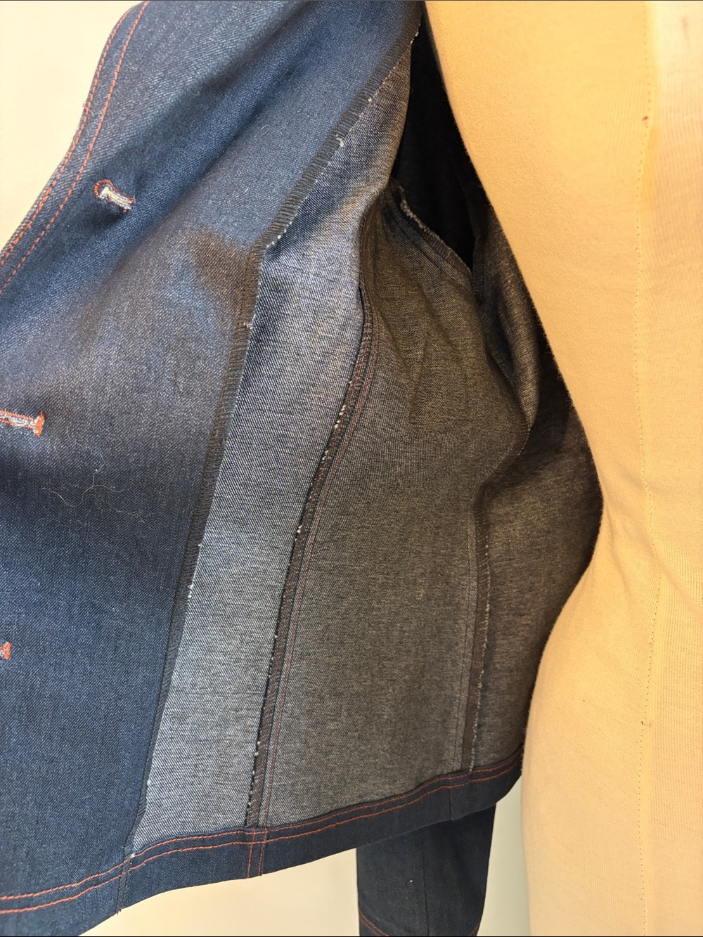 Women's Dark Blue Denim Tailored Jacket with Back Embroidered - Picture 13 of 13